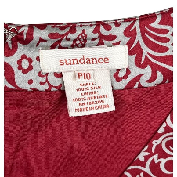 Sundance 100% Silk Red Floral Blouse Size 10 – Boho Luxe V-Neck Long Sleeve Top - Picture 9 of 10